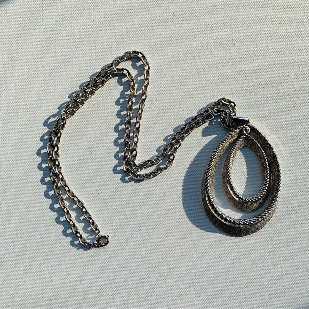 Double Drop Silver Pendant Necklace